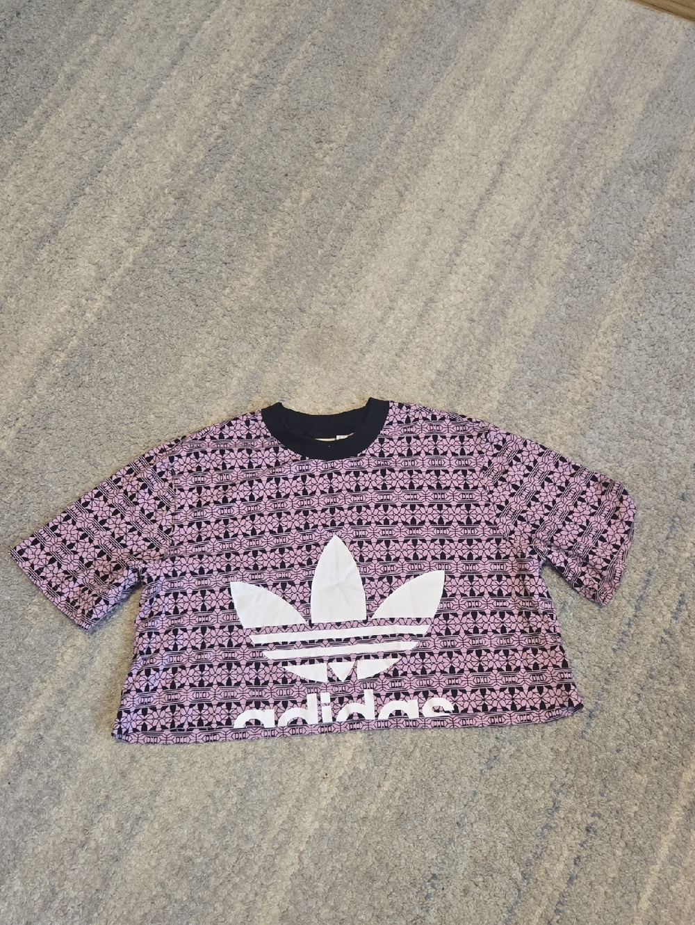 Adidas Originals Geometric Trefoil Logo Crop Tee Pink Black Women's Size XL